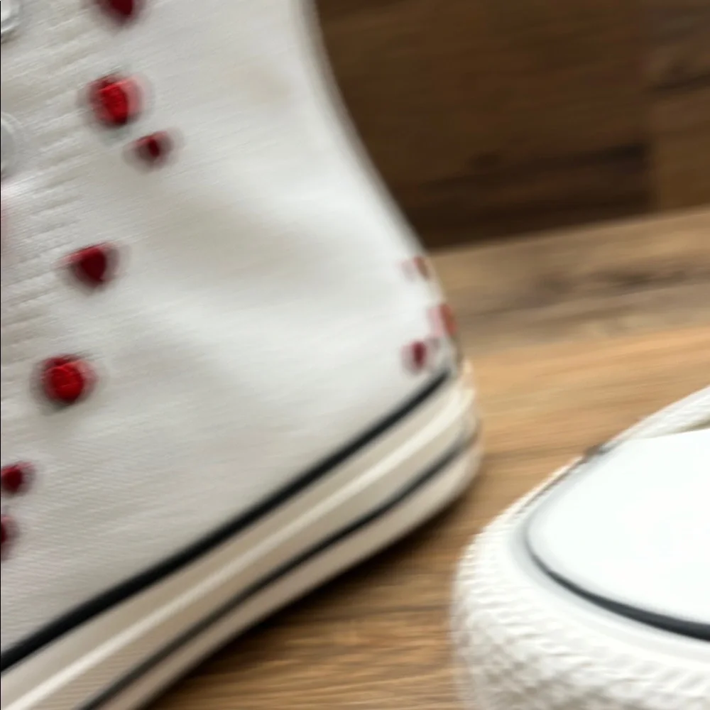 Converse White High-Tops with Red Heart Details
